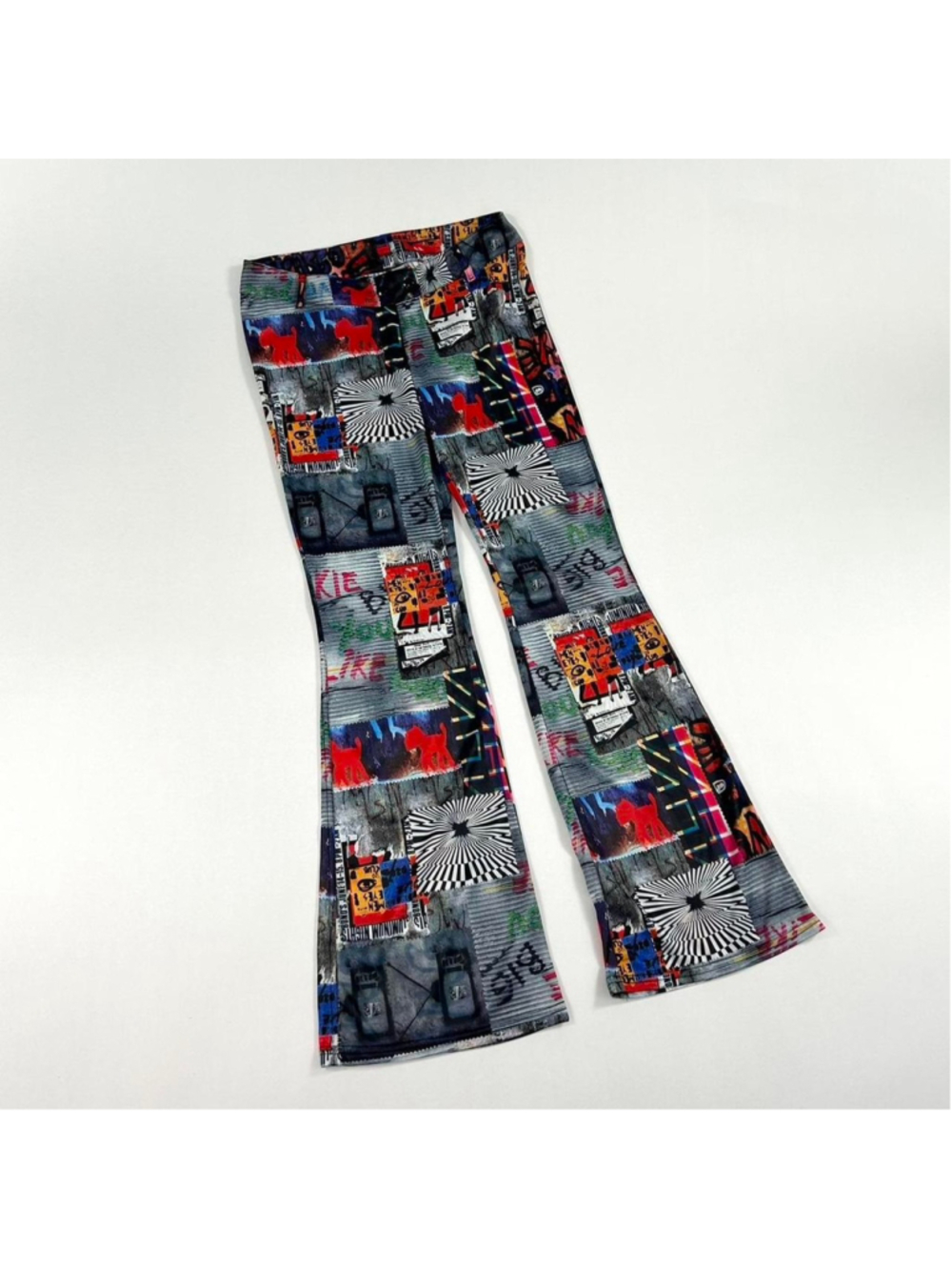 y2k euro psychedlic graffiti print flare pants